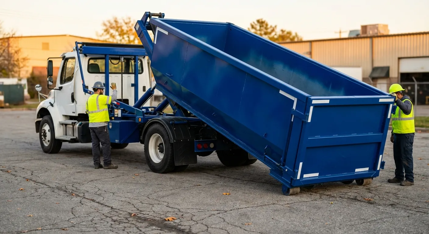 Roll-off dumpster rental truck protecting driveway surfaces in Joliet, IL