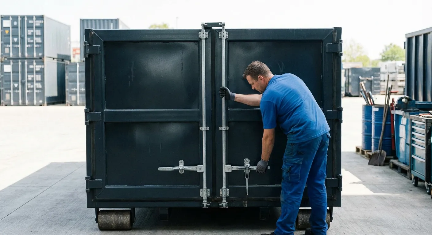 Dumpster walk-in loading door open showing easy access in Joliet, IL