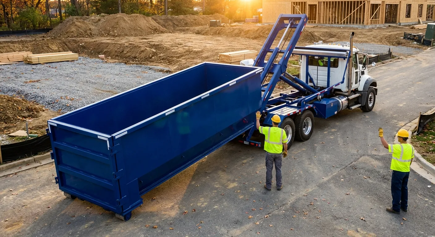 Construction dumpster delivery truck in Joliet, IL