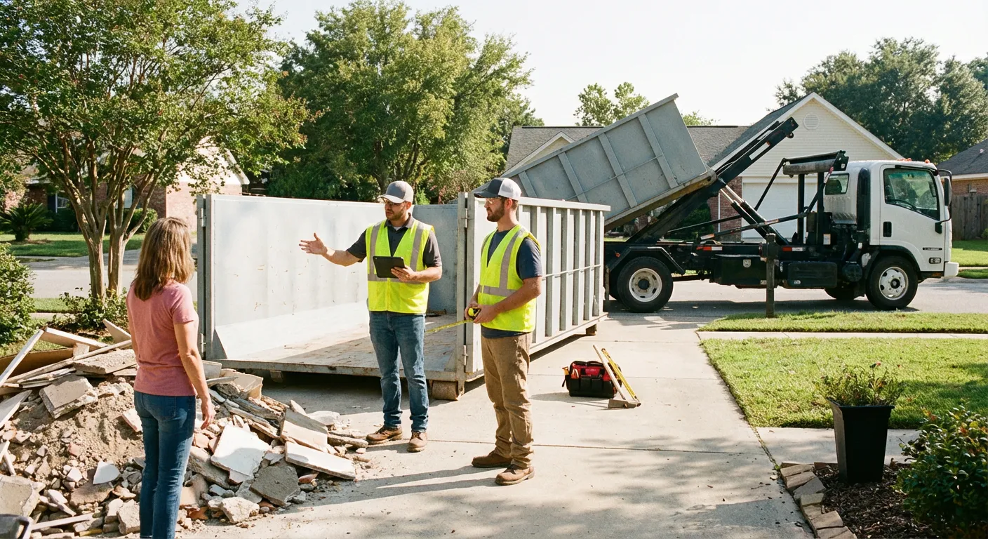 Will County Waste Solutions dumpster delivery truck in Joliet, IL